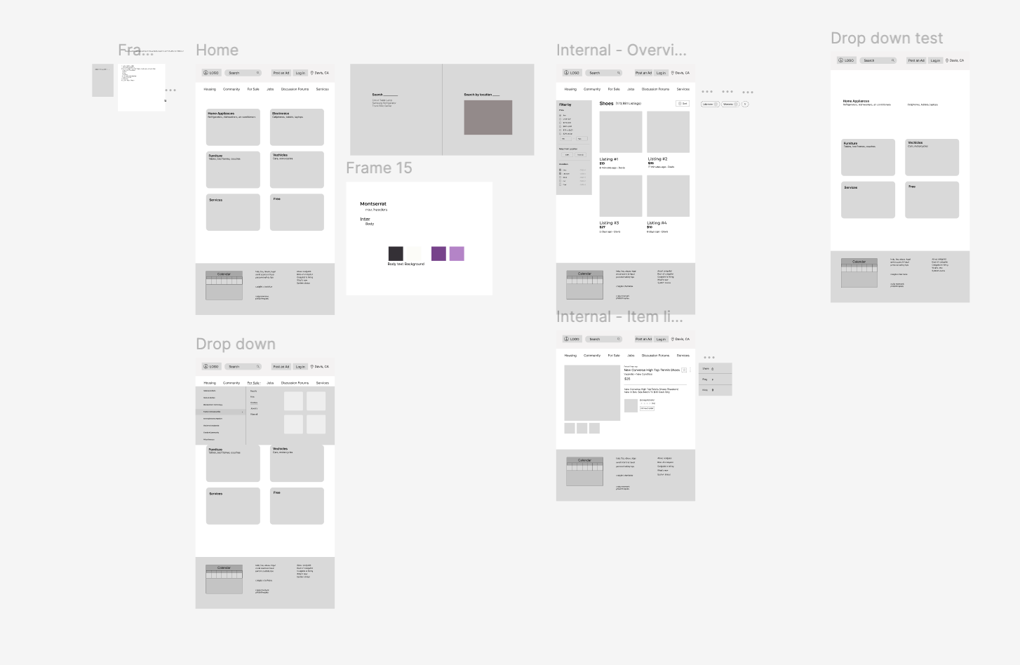 Low-fidelity wireframes